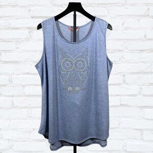 SJS 3X Blue Owl Tank Top Rhinestones Faux Pearls Hi Low Hem NWT